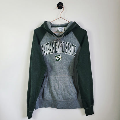 Sacramento State Vintage Champion Hoodie Grey and Green Size L