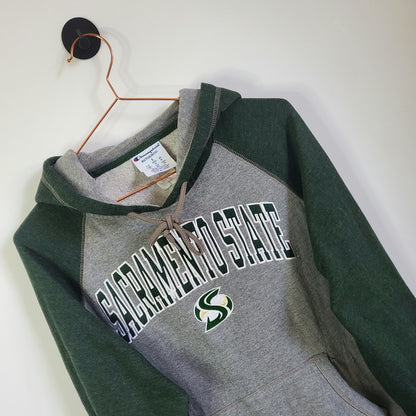 Sacramento State Vintage Champion Hoodie Grey and Green Size L