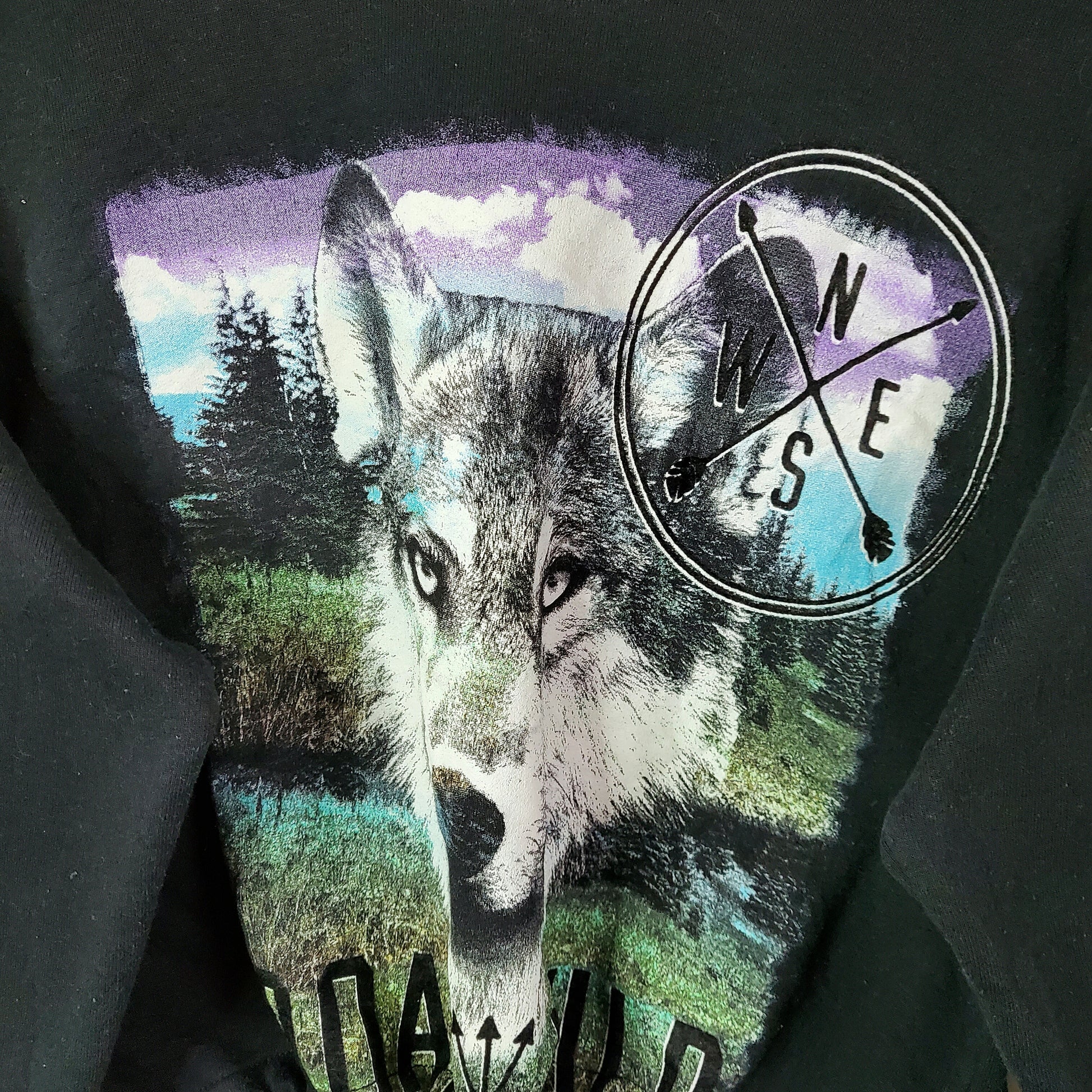 Upcycled Y2K Wolf Printed Crop Sweatshirt Black Size 6