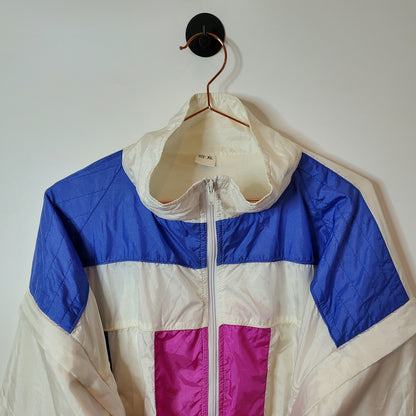 Vintage 90s Vintage Block Colour Windbreaker Jacket White Blue Pink Size XL