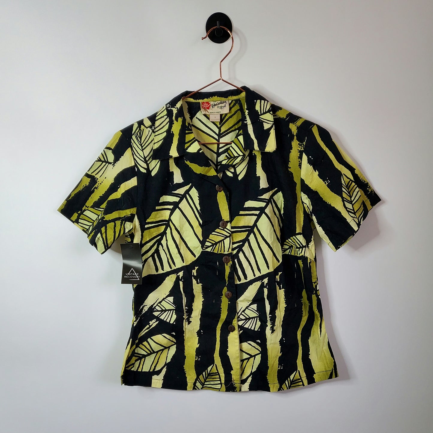 Vintage 80's Palm Tree Hawaiian Shirt  Green and Black Size Small