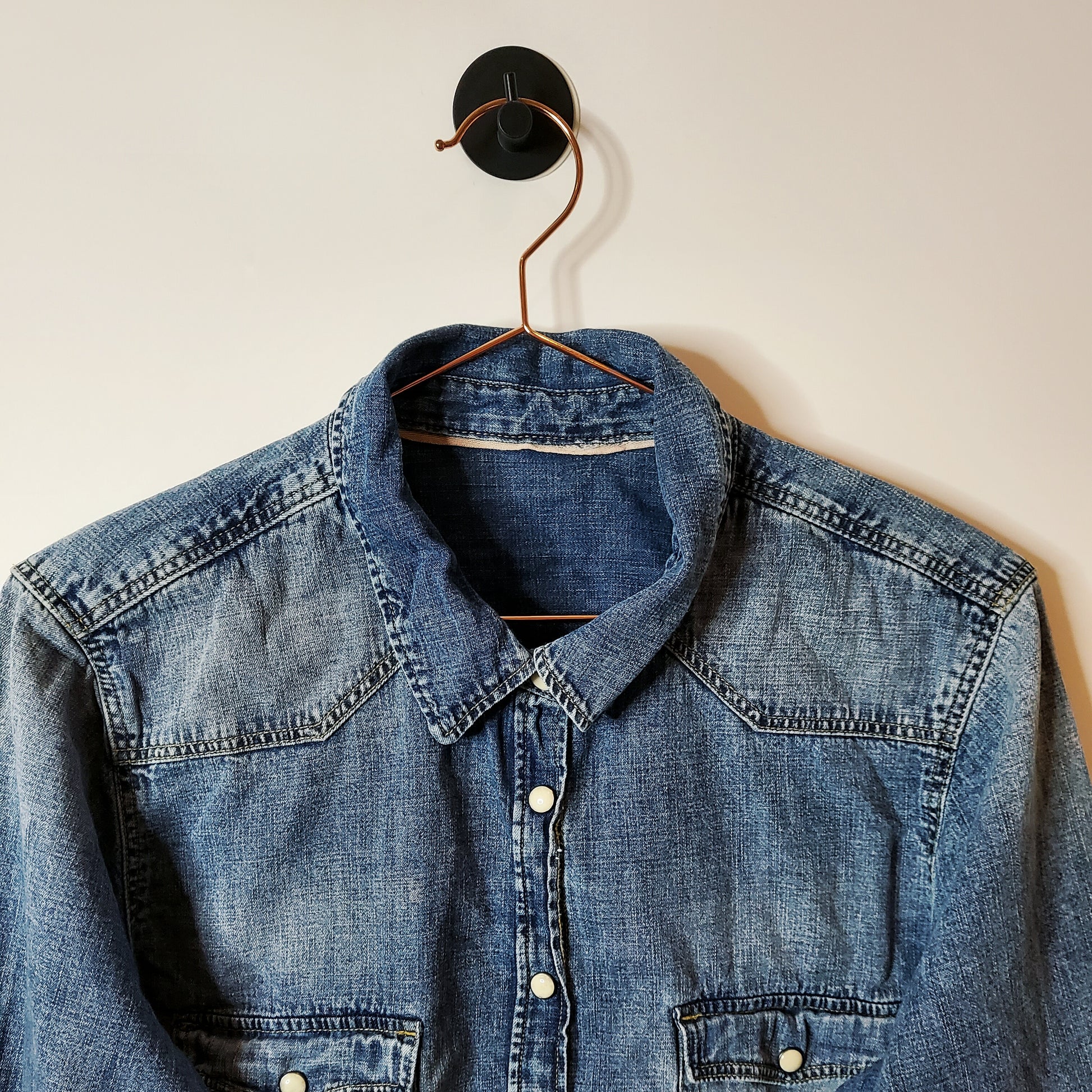 Reworked Crop Shirt Jacket Blue size 10-12