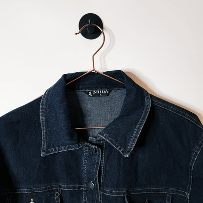 Upcycled cropped denim shirt jacket - size 10-12