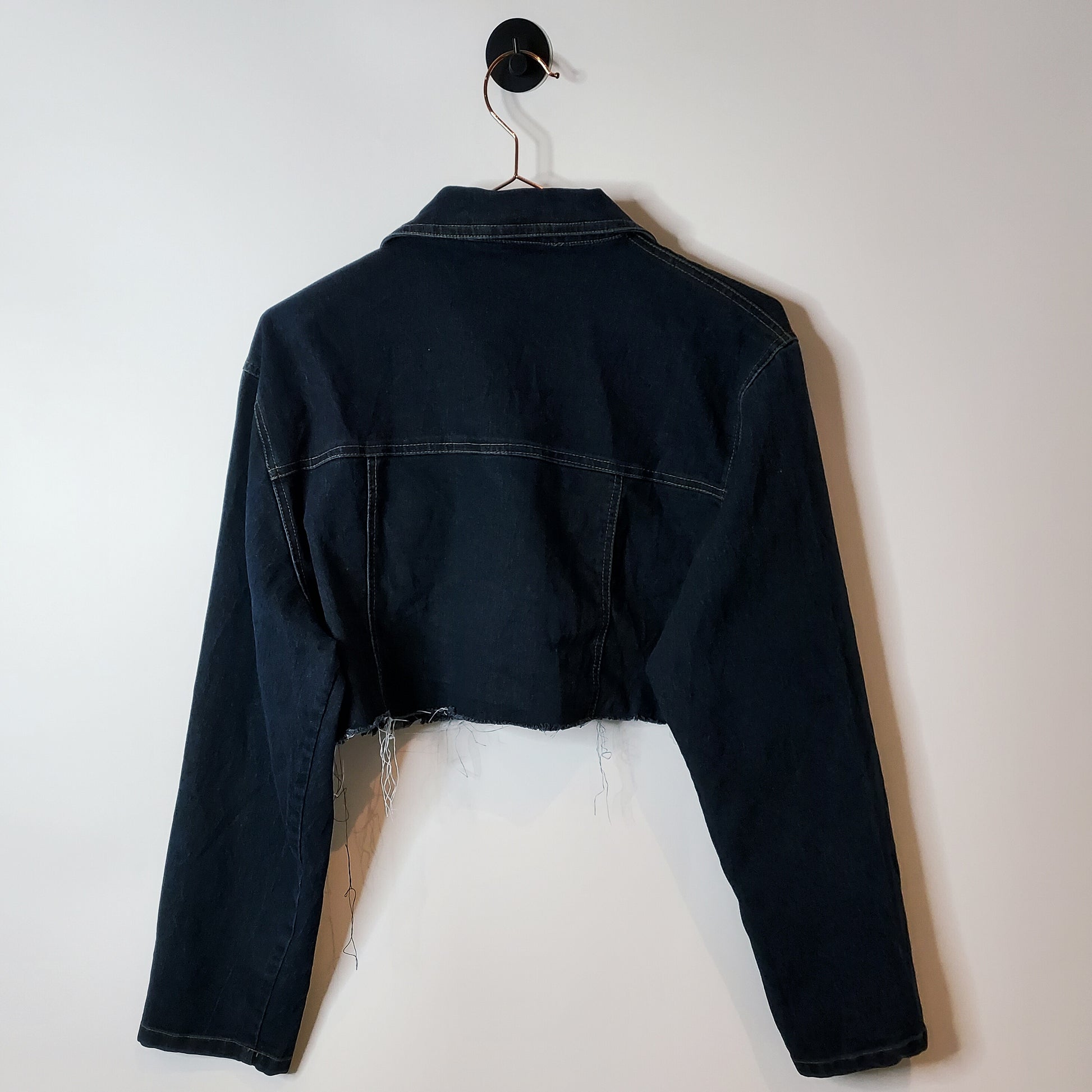 Upcycled cropped denim shirt jacket - size 10-12
