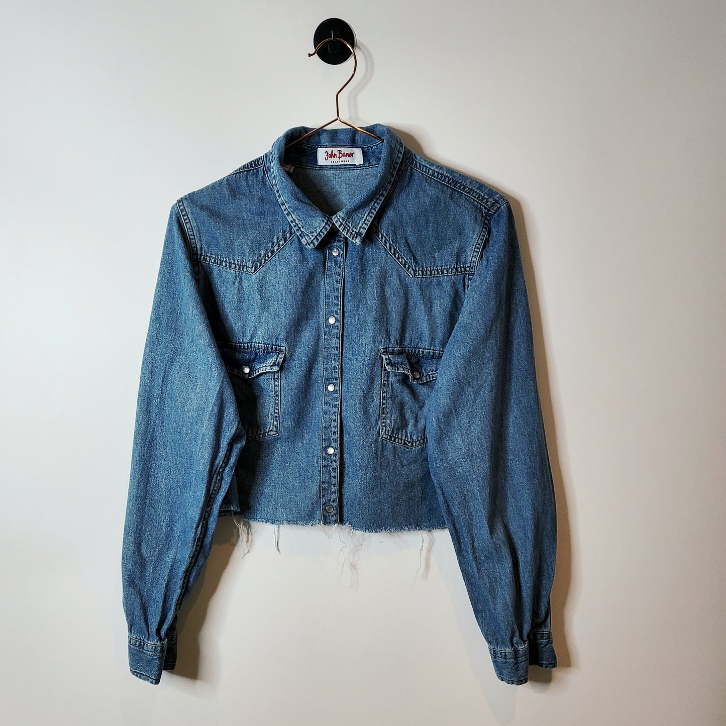 Blue reworked denim cropped jacket shirt - size 10-12