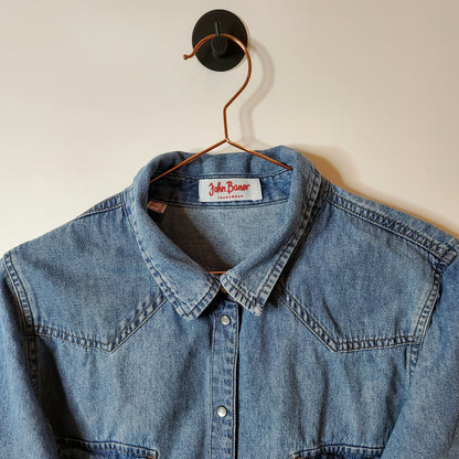 Blue reworked denim cropped jacket shirt - size 10-12