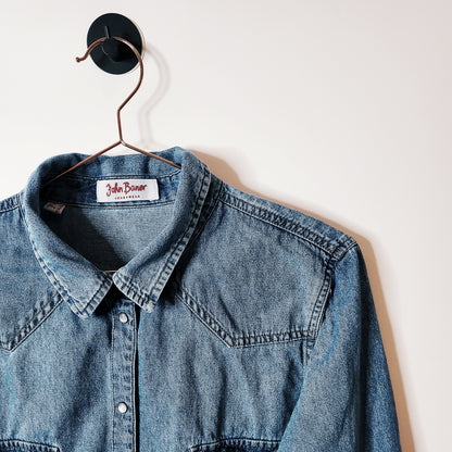 Blue reworked denim cropped jacket shirt - size 10-12