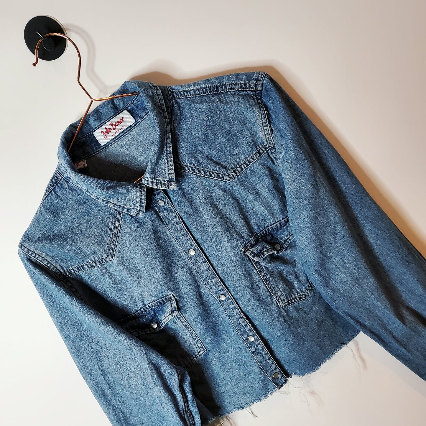 Blue reworked denim cropped jacket shirt - size 10-12