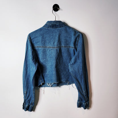 Blue reworked denim cropped jacket shirt - size 10-12