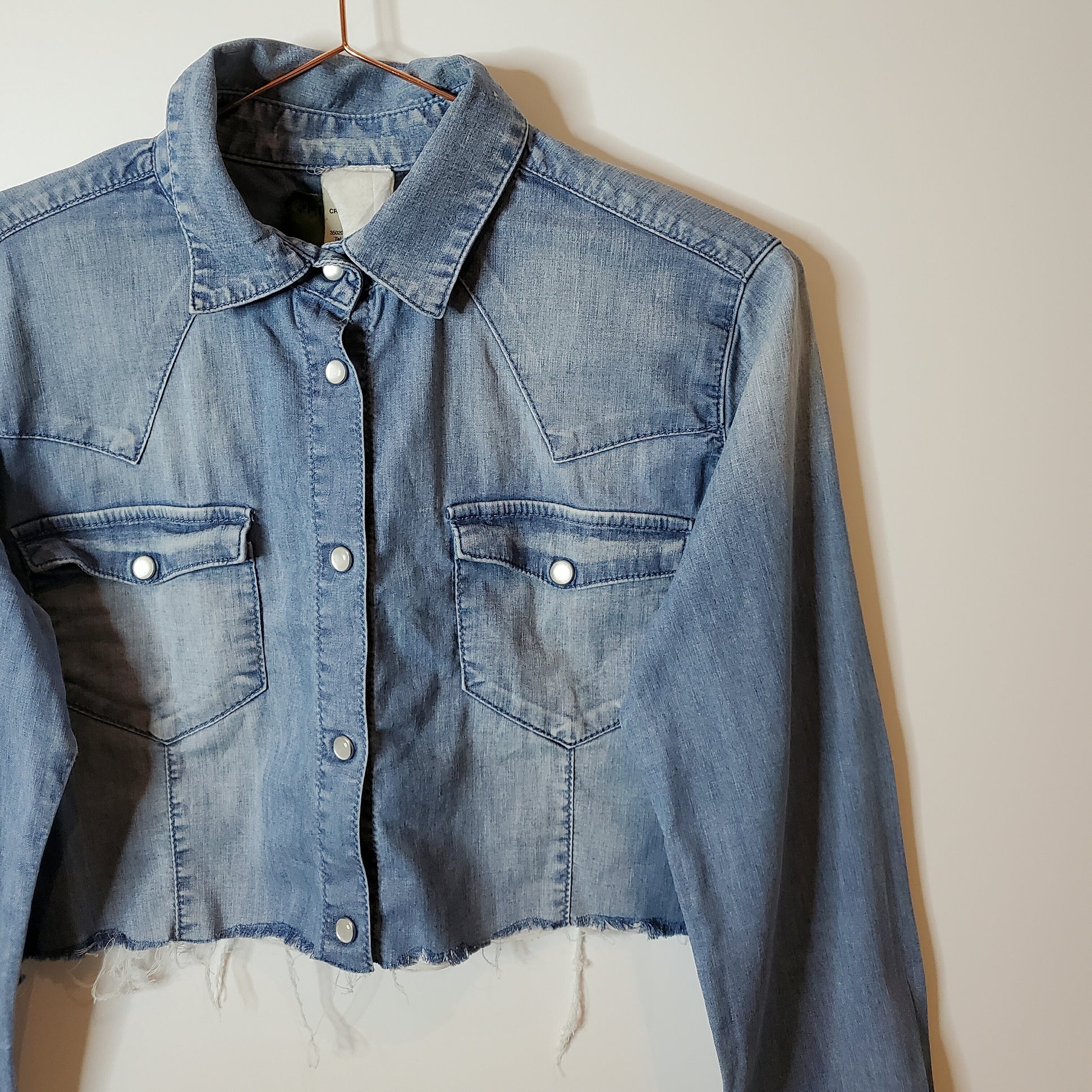Light Blue Reworked Denim Cropped Shirt Jacket Size 8-10