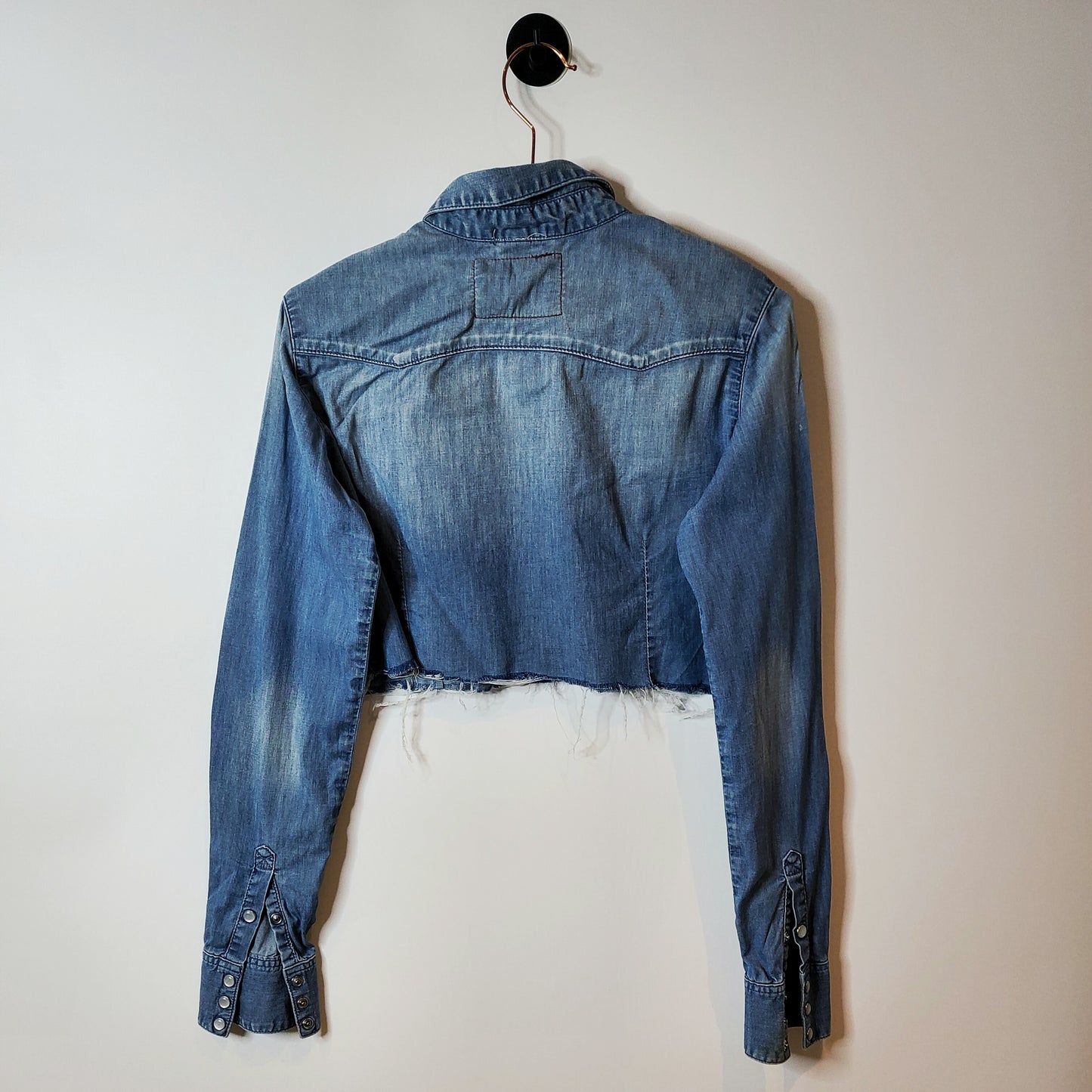 Light Blue Reworked Denim Cropped Shirt Jacket Size 8-10