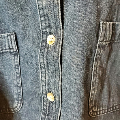 Blue reworked cropped denim shirt jacket - Size 16-18