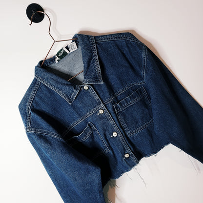 Blue reworked cropped denim shirt jacket - Vintage Recovery