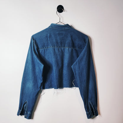 Blue Vintage Reworked Cropped Denim Shirt Jacket, Size 10-12