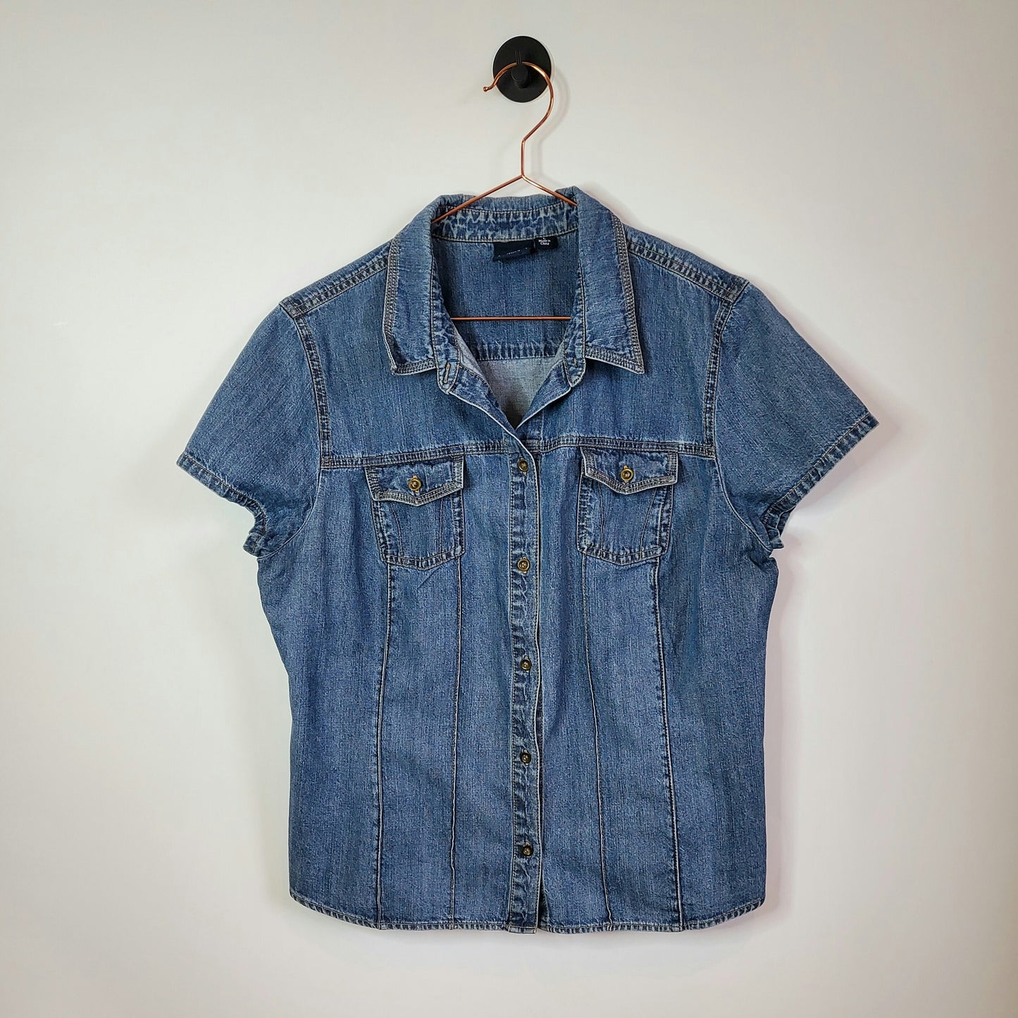 Vintage 90s Cap Sleeve Denim Shirt Blue Size 10-12