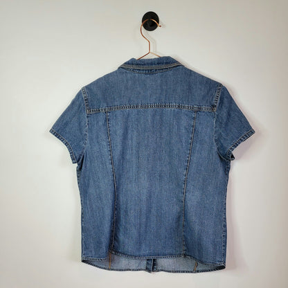 Vintage 90s Cap Sleeve Denim Shirt Blue Size 10-12