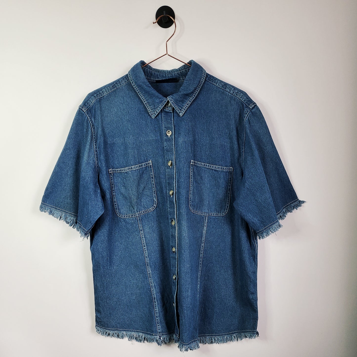 Vintage 80s Short Sleeve Denim Blouse Blue Size  16