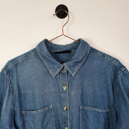 Vintage 80s Short Sleeve Denim Blouse Blue Size  16