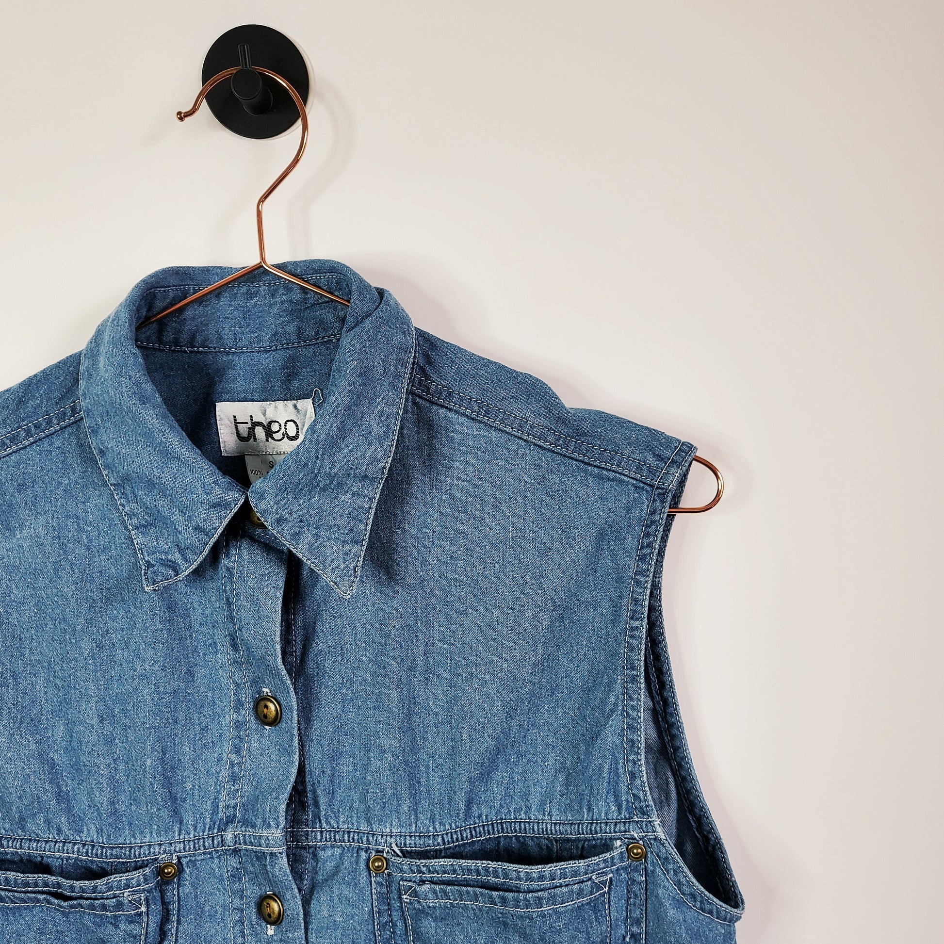 Vintage 90s Blue Denim Sleeveless Shirt Size 10-12 - Vintage Recovery