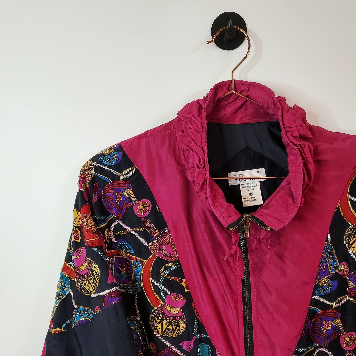 Vintage 80s Beaded Windbreaker Jacket  Pink Size M