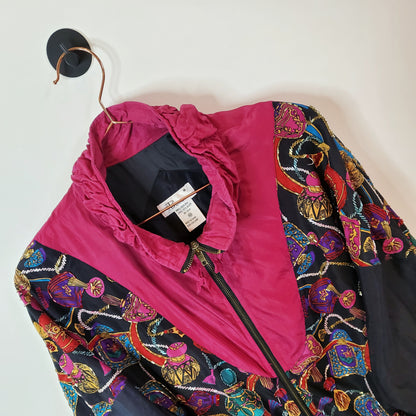 Vintage 80s Beaded Windbreaker Jacket  Pink Size M