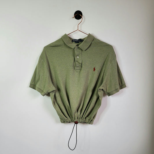 Reworked Ralph Lauren Crop Polo Green Size 14-16
