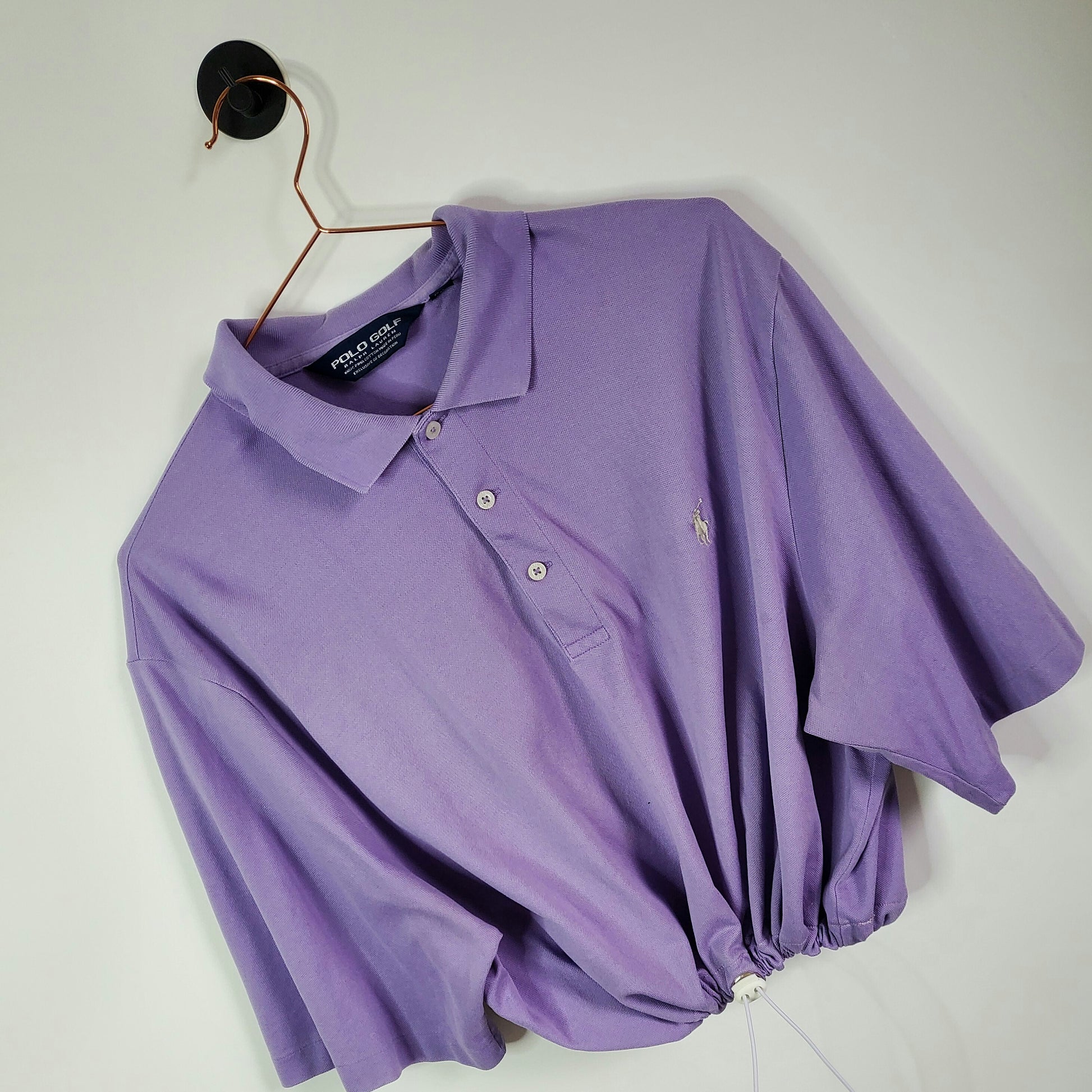 Upcycled Ralph Lauren Crop Polo Shirt Purple Size 16-18