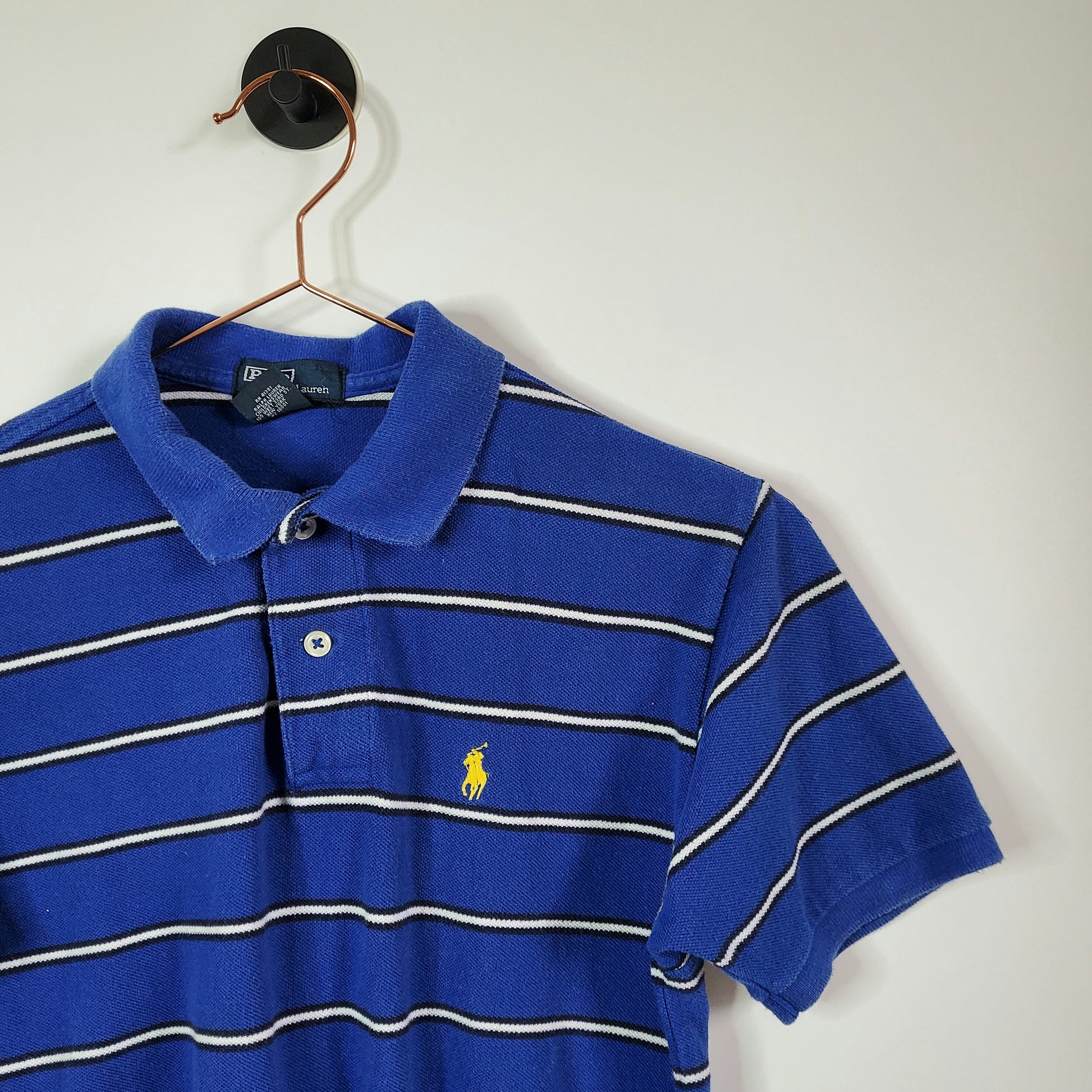 Upcycled Ralph Lauren Crop Polo Shirt Blue Size 6-8