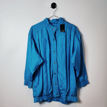 Vintage 90s Long Windbreaker Jacket Blue Size Small
