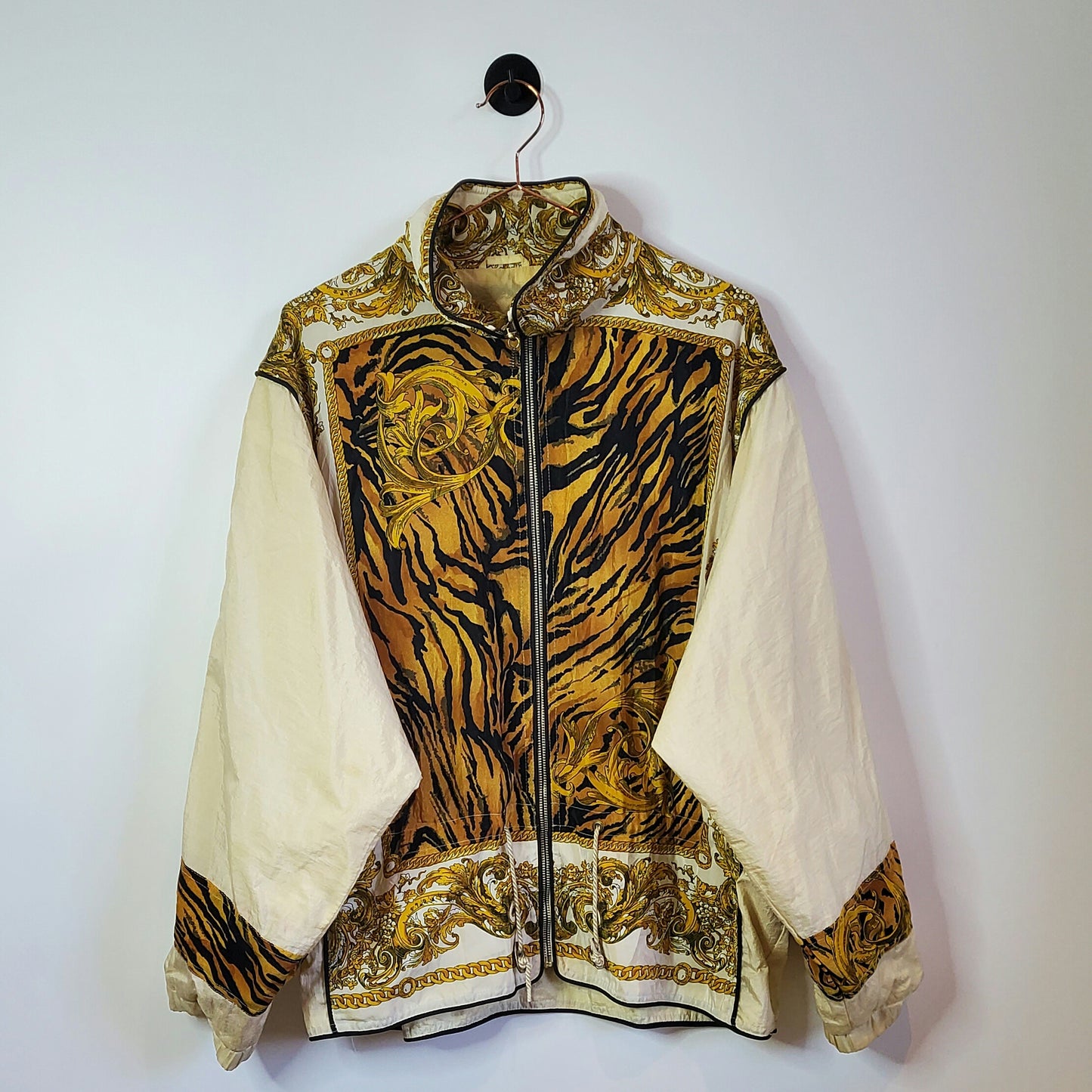Vintage 90s Baroque Animal Print Windbreaker Jacket Yellow Size M