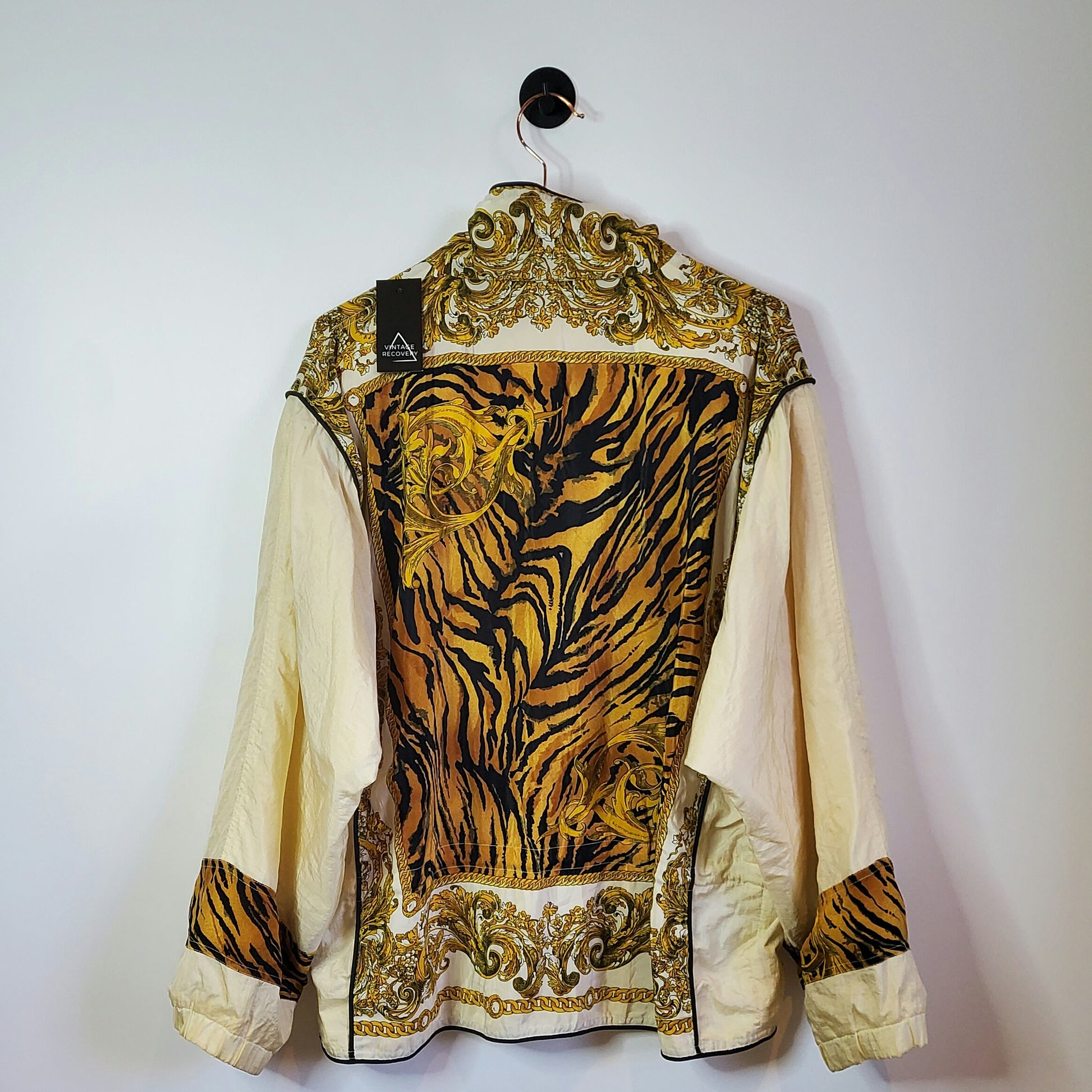 Vintage 90s Baroque Animal Print Windbreaker Jacket Yellow Size M