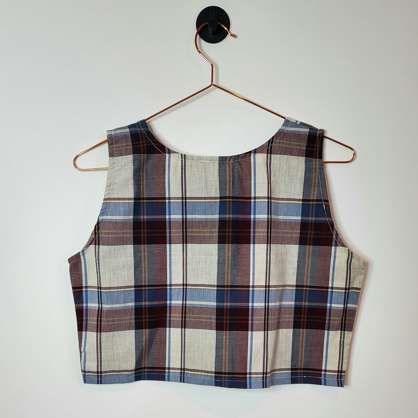 Upcycled Checked Vintage Crop Top Red and Blue Size 10-12