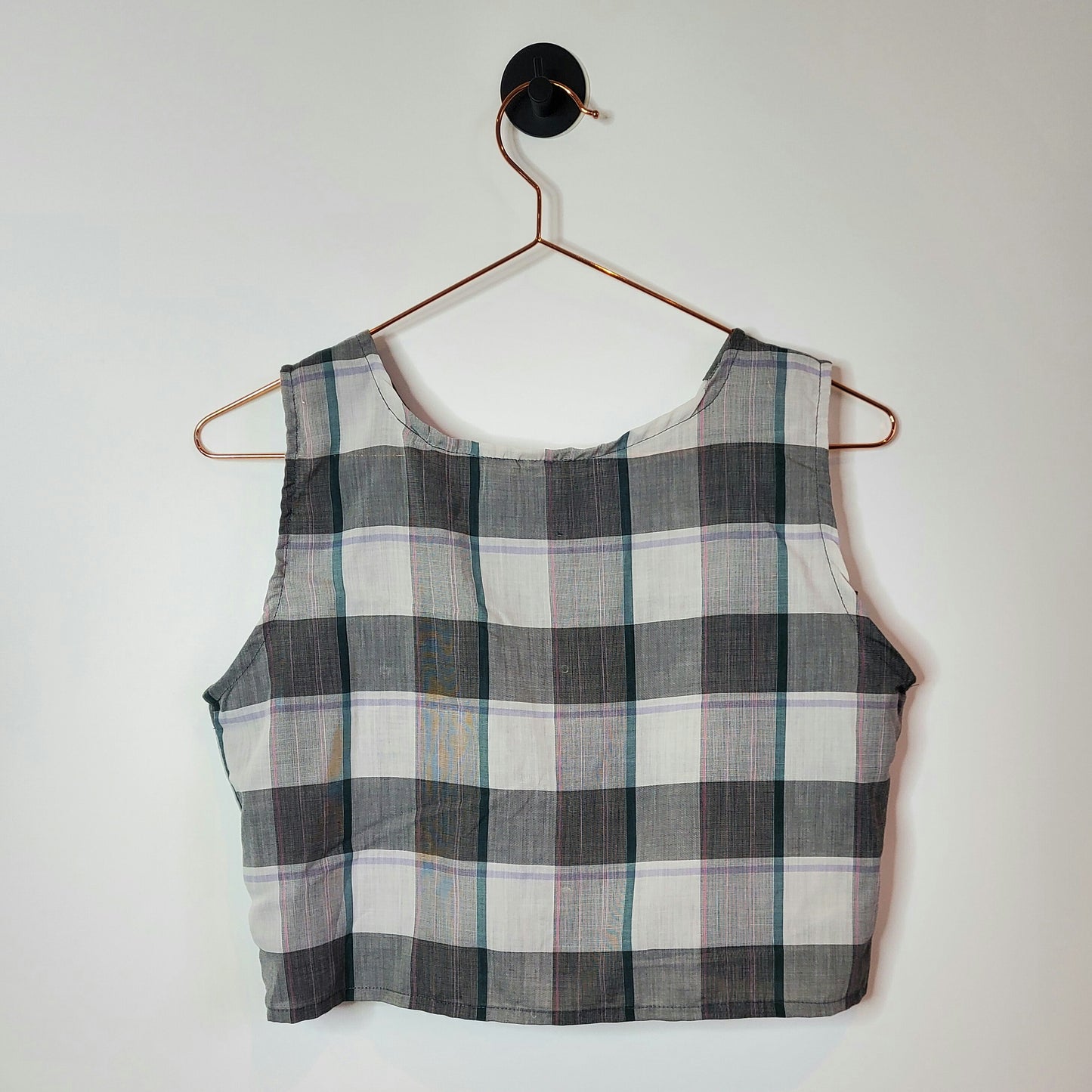 Upcycled Vintage Checked Crop Top Black and White Size 8-10