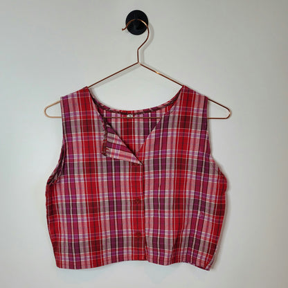 Reworked Checked Crop Top Pink Size 8-10