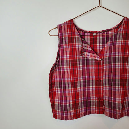 Reworked Checked Crop Top Pink Size 8-10