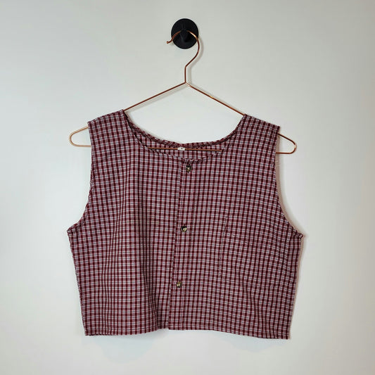 Upcycled Checked Crop Blouse Red and White Gingham Blouse size 12-14