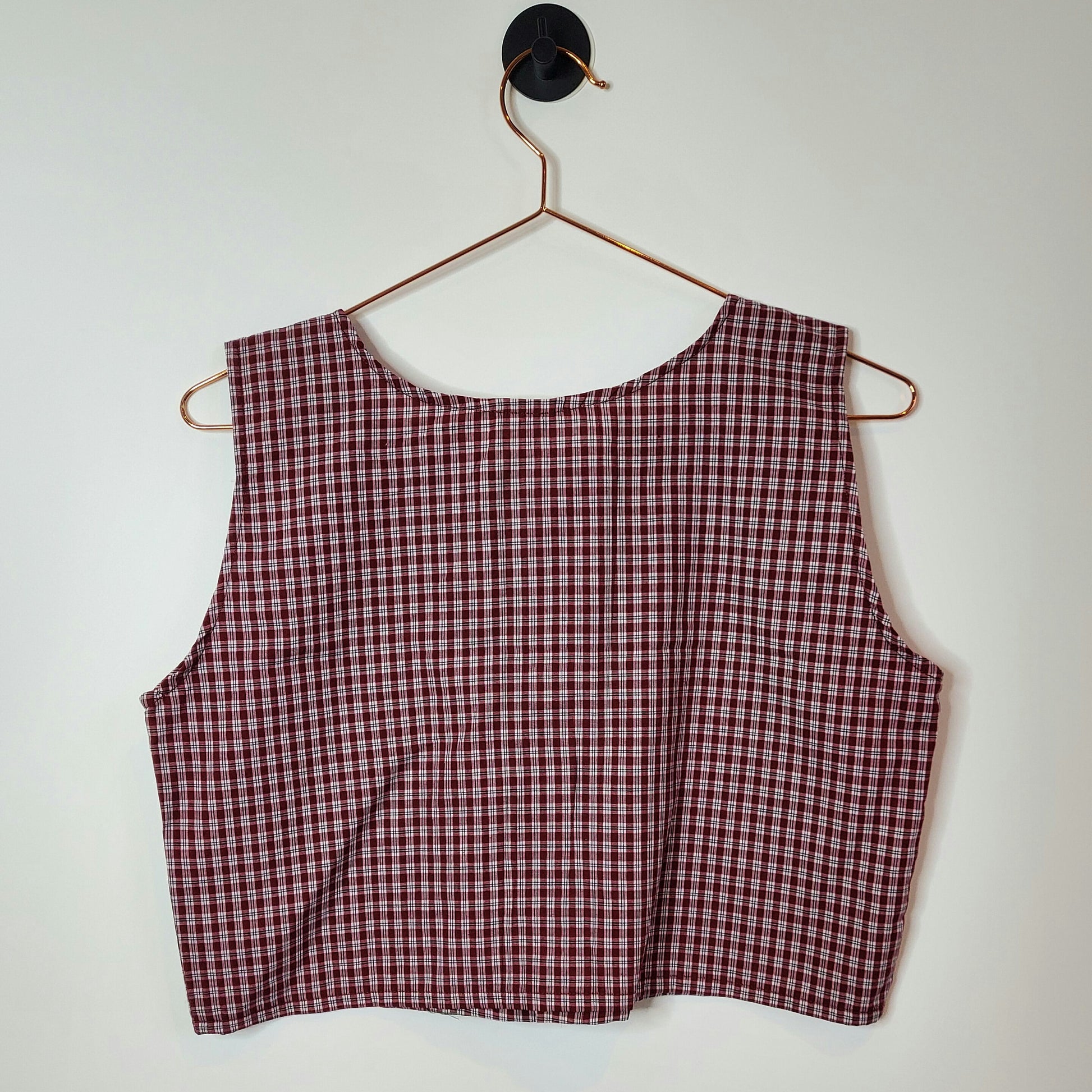 Upcycled Checked Crop Blouse Red and White Gingham Blouse size 12-14