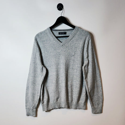 Nautica V-Neck Jumper Grey Size Medium