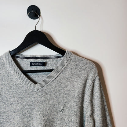 Nautica V-Neck Jumper Grey Size Medium