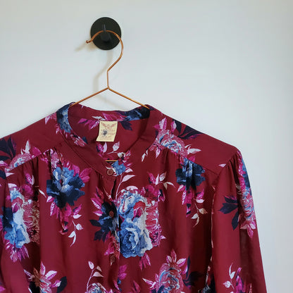 90s Vintage Floral Blouse Purple Size 8-10