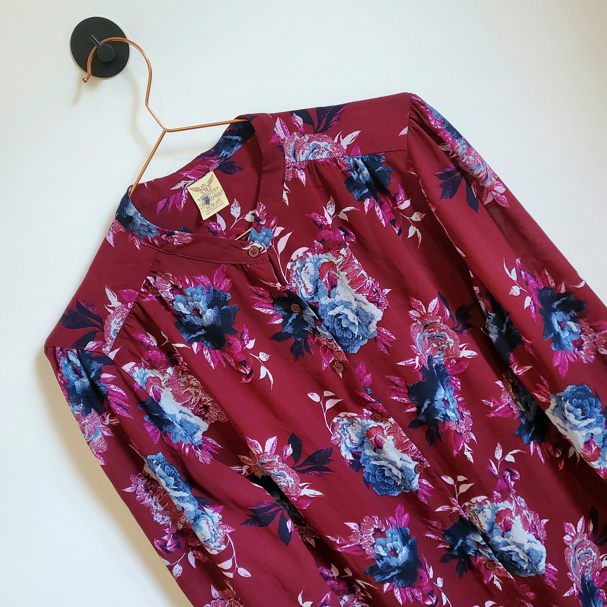 90s Vintage Floral Blouse Purple Size 8-10