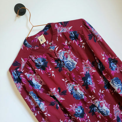 90s Vintage Floral Blouse Purple Size 8-10