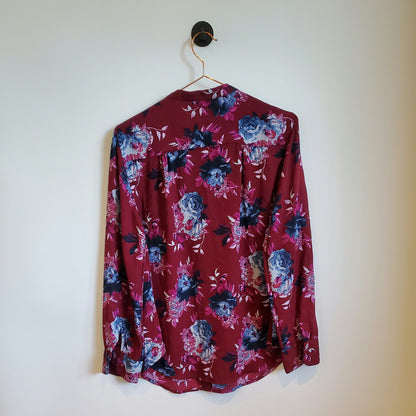 90s Vintage Floral Blouse Purple Size 8-10