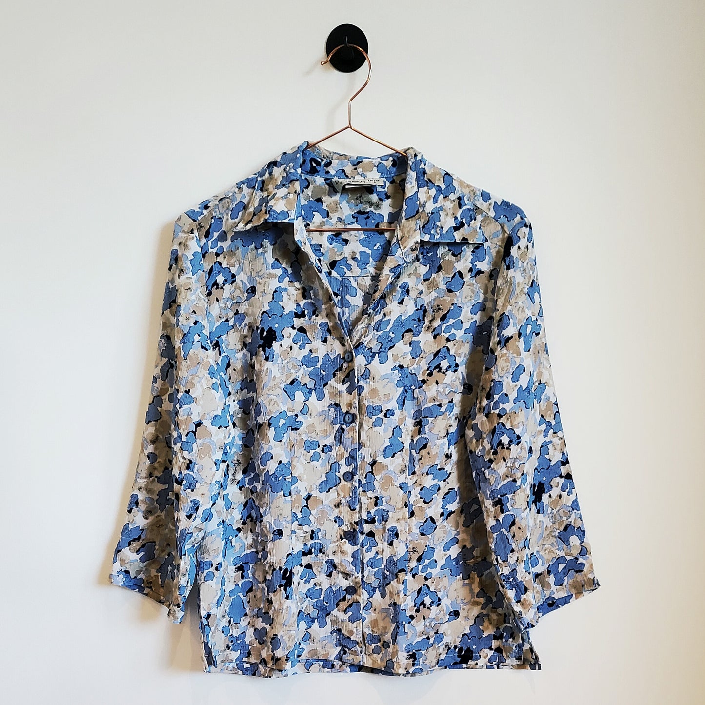 Vintage 90s Floral Blouse Blue Size 8-10