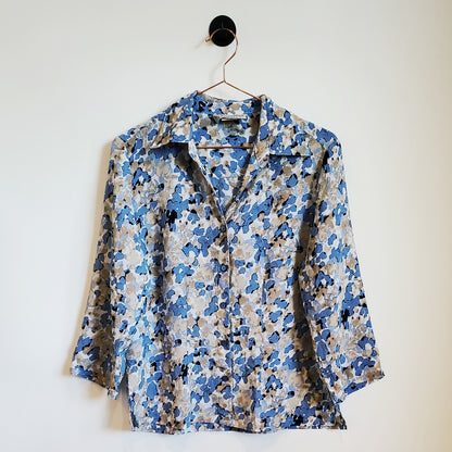 Vintage 90s Floral Blouse Blue Size 8-10