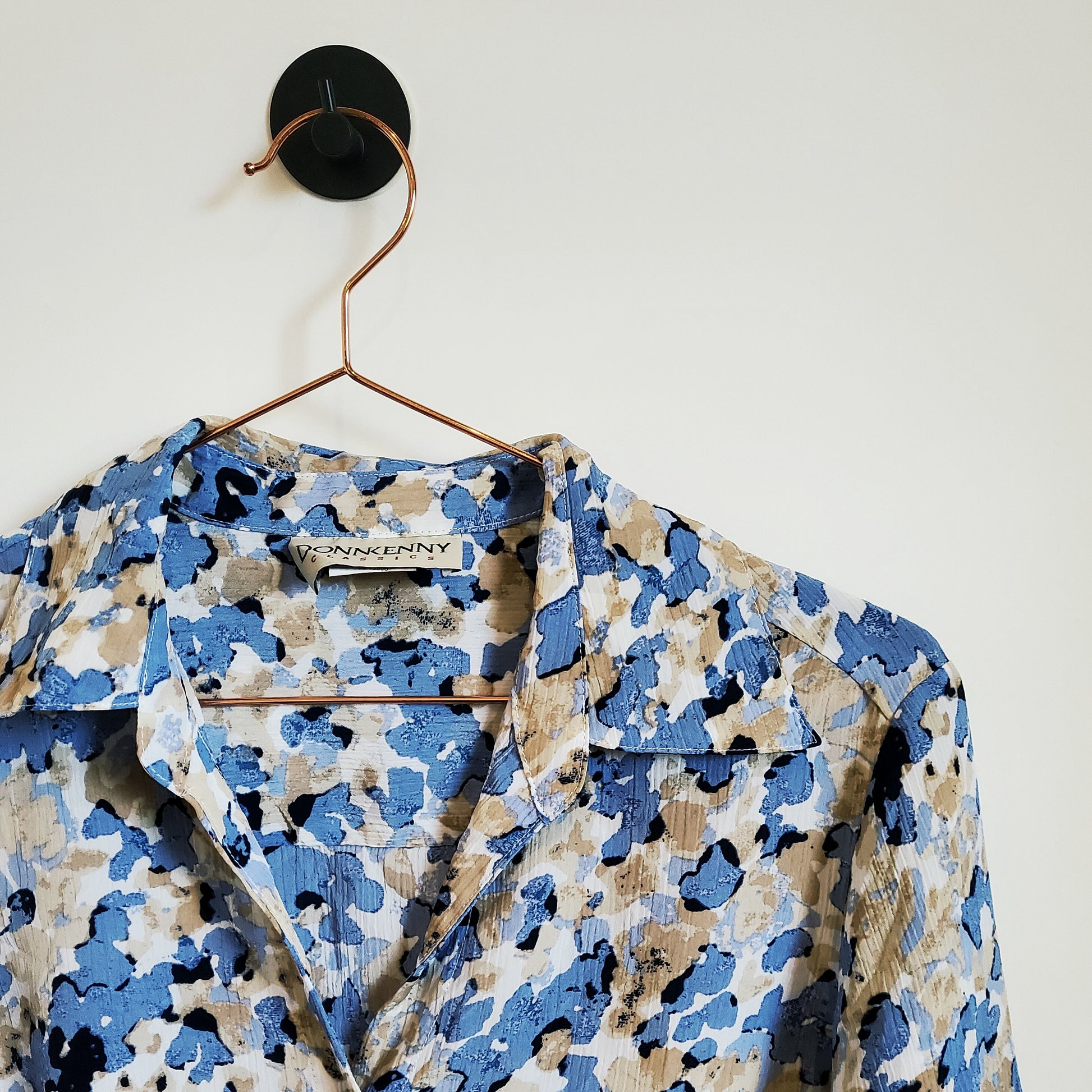 Vintage 90s Floral Blouse Blue Size 8-10