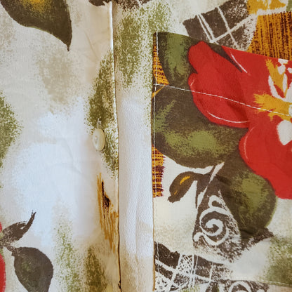 Vintage 90s Floral Blouse Beige and Red Size 8-10