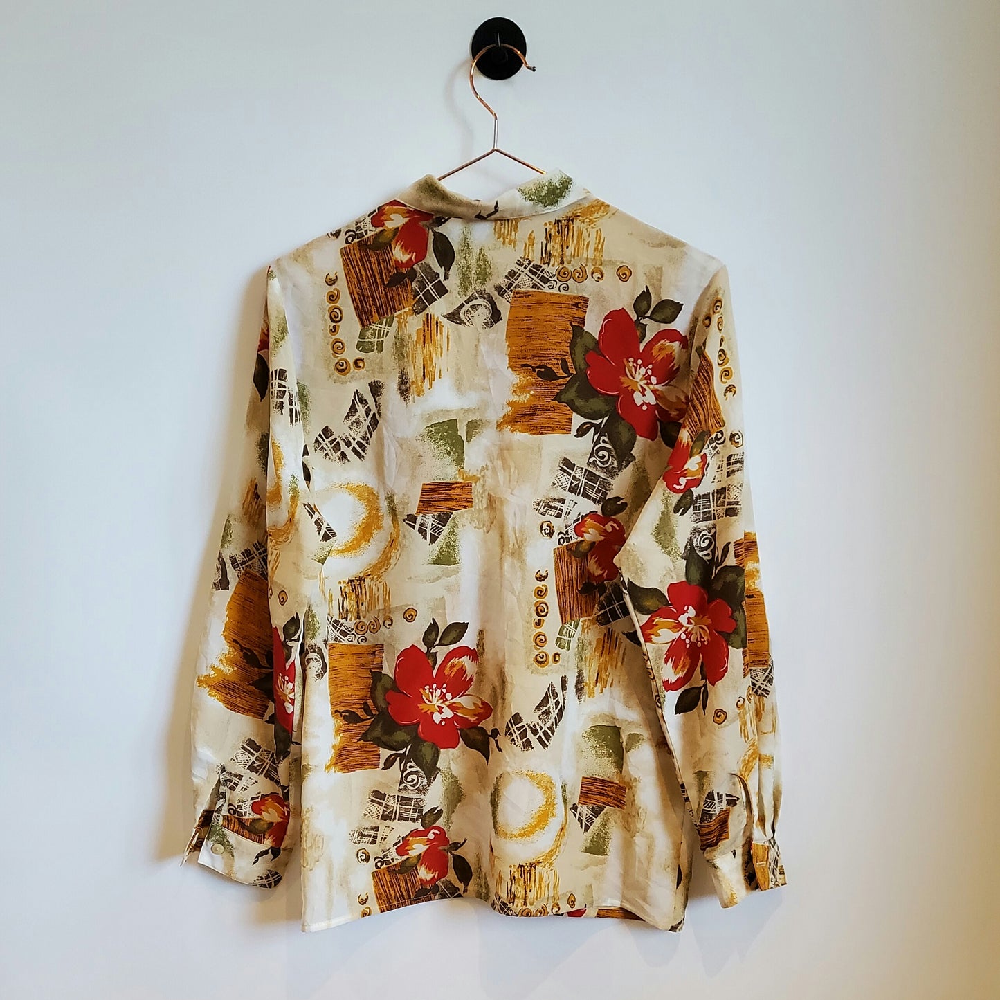 Vintage 90s Floral Blouse Beige and Red Size 8-10