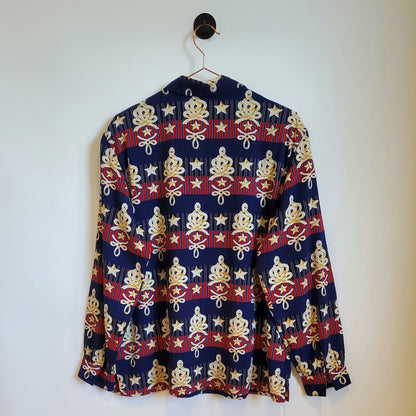 Vintage 80s Blouse Blue and Red Size 12-14