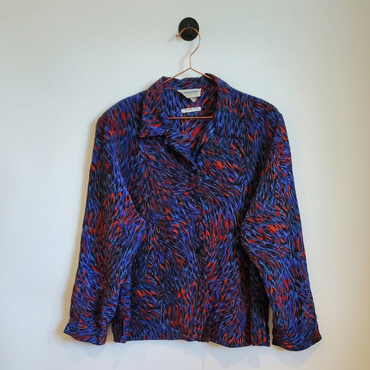 Vintage 80s Blouse Blue and Red Size 14 - 16